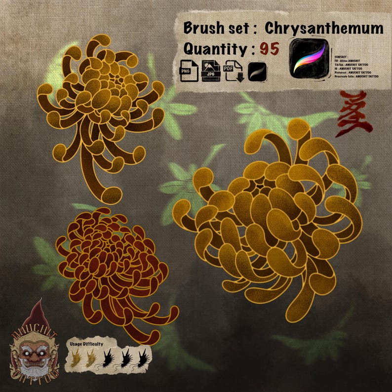 Chrysanthemum Bigset Japanese Tattoo Procreate Stamp Brush - Etsy