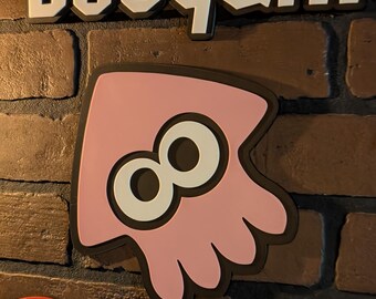 Splatoon Pink Squid Wall Character | 3D Printed Wall Art | Splatoon Inspired Wall Art | 8x8 Inch Wall Art