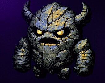 Rock Golem UV Wall Character | Blacklight Reactive Fantasy Art | 3D Printed Wall Decor
