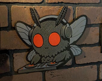 DJ Mothman Wall Character | Cryptid Music Art | 3D Printed Wall Decor