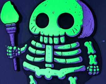 Dungeon Skeleton UV Wall Character | Blacklight Reactive DnD Decor | 3D Printed Wall Art