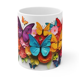 Vibrant Butterfly and Flower Mug | Artistic Butterflies | Butterflies Floral Mug | Nature Lover Gift | Cottagecore Flower Mug