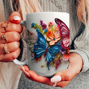 Butterfly Bliss Floral Mug | Artistic Butterflies | Butterfly Floral Mug | Nature Mug | Gift For Her | Cottagecore Flower Mug