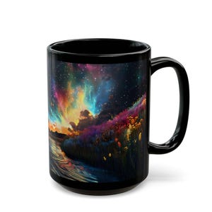 Cosmic Horizon Northern Lights Mug, Aurora Borealis Meadow Coffee Cup, Galaxy Sky Nature Gift