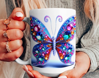 Mug en céramique papillon bleu éblouissant | Papillons artistiques | tasse papillon | tasse de café | tasse à thé | Tasse nature