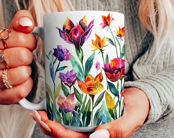 Colorful Wildflower Meadow Mug | Boho Wildflowers Cottagecore Coffee Mug | Botanical Tea Cup