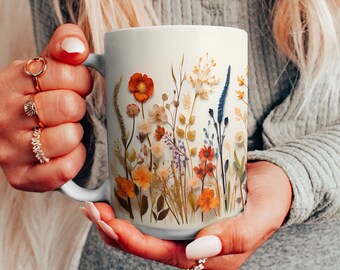 Vintage Wildflowers Ceramic Mug: Boho Cottagecore Tea Cup