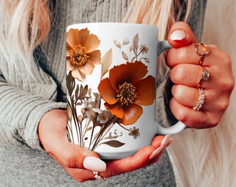 Vintage Wildflowers Ceramic Mug: Boho Cottagecore Tea Cup