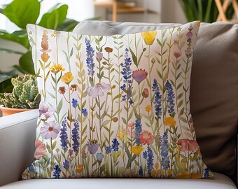 ワイルドフラワーワンダーランドピロー：花のアート装飾クッション