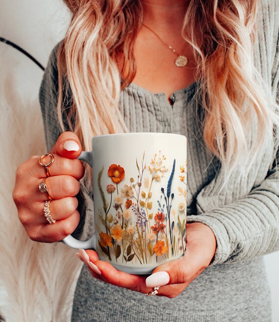 Vintage Wildflowers Ceramic Mug: Boho Cottagecore Tea Cup