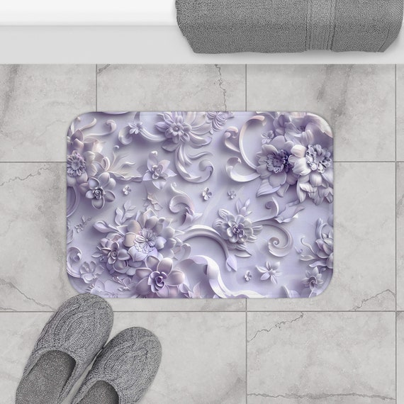 Lavender Dreamscape: 3D Floral Bath Mat | Floral Bathroom Decor | Aesthetic Microfiber Kitchen Floor Mat