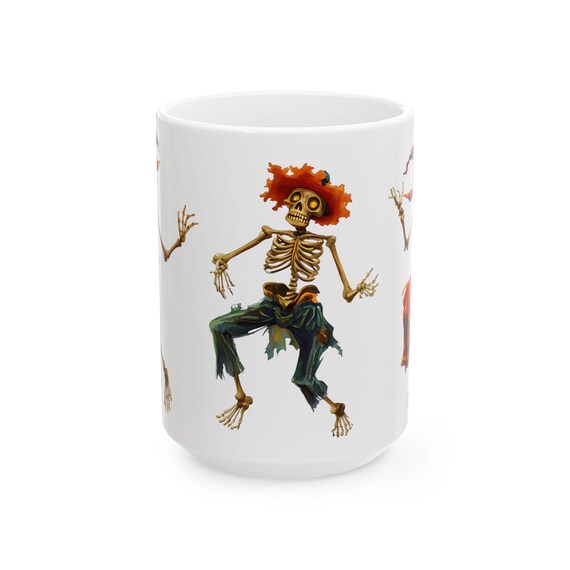 Funny Dancing Skeletons Mug: Spooky Halloween Coffee Cup