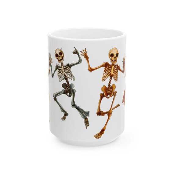 Dancing Skeletons Ceramic Mug: Spooky Halloween Coffee Cup