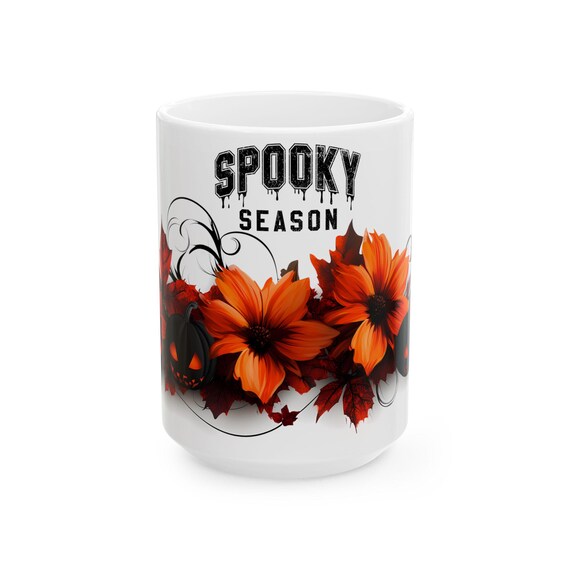 Spooky Season Floral Pumpkin Ceramic Mug: Halloween Coffee Cup