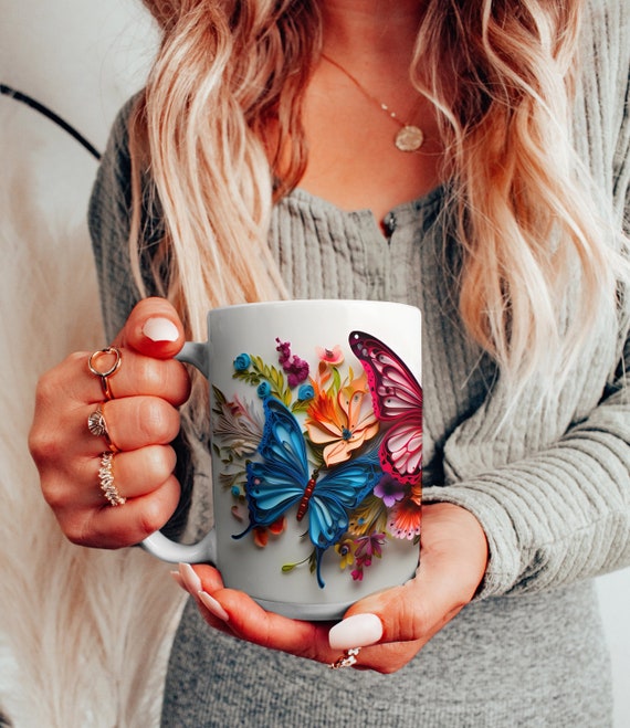 Butterfly Floral Ceramic Mug: Artistic Nature Design