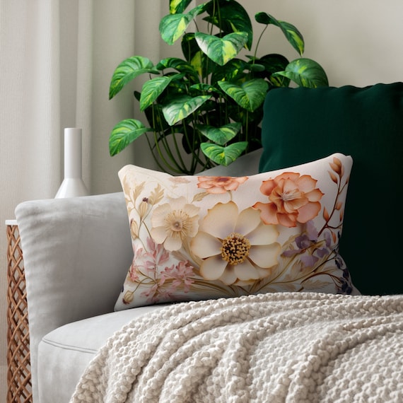 Vintage Wildflower Lumbar Pillow: Modern Floral Art, Water-Resistant Cover
