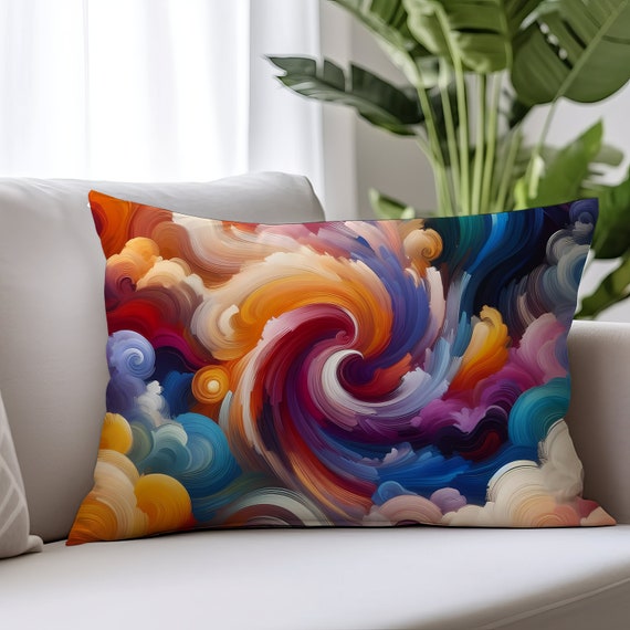 Abstract Lumbar Pillow: Burst of Color Modern Art Home Decor