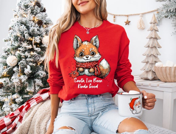 Festive Fox Christmas Sweatshirt: "Santa I've Been Kinda Good"