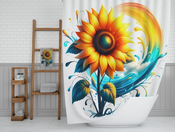 Vibrant Sunflower Shower Curtain | Floral Bathroom Decor | Shower Curtain 71x74 in | Home Bathroom Sunflower Decor