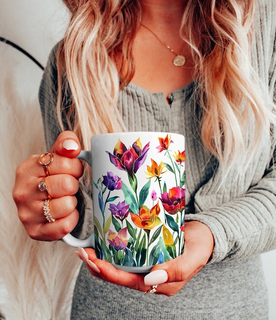 Colorful Wildflower Meadow Mug | Boho Wildflowers Cottagecore Coffee Mug | Botanical Tea Cup