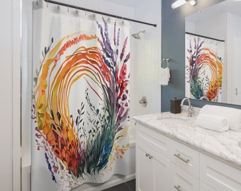Watercolor Botanical Shower Curtain | Vibrant Floral Bathroom Decor