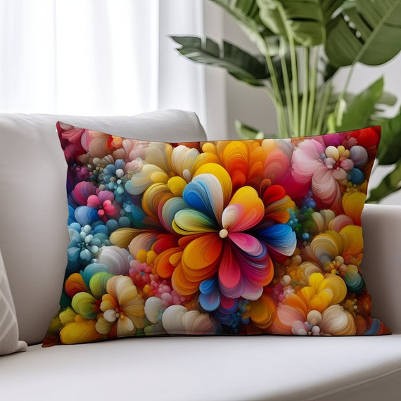 Abstract Floral Lumbar Pillow: Colorful Botanical Art, Double-Sided Print