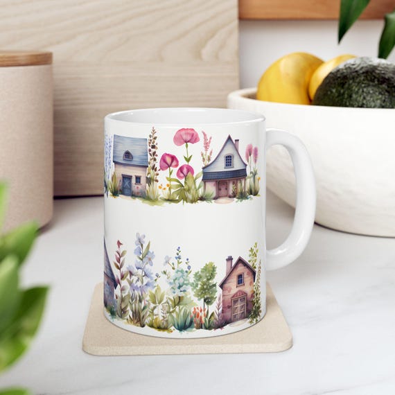 Cottagecore Coffee Mug: Floral Cottage Art, Rustic Farmhouse Decor