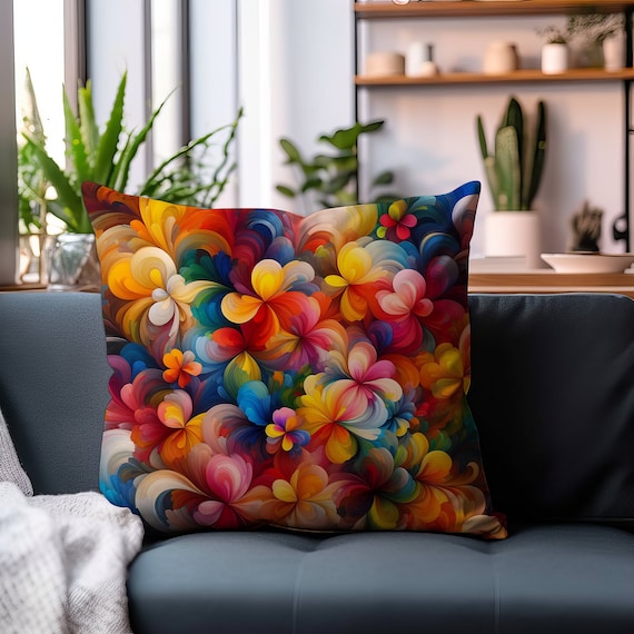 Abstract Flower Mosaic Pillow: Modern Art Throw Pillow