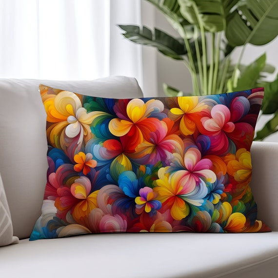 Abstract Flower Mosaic Lumbar Pillow: Modern Art Home Decor