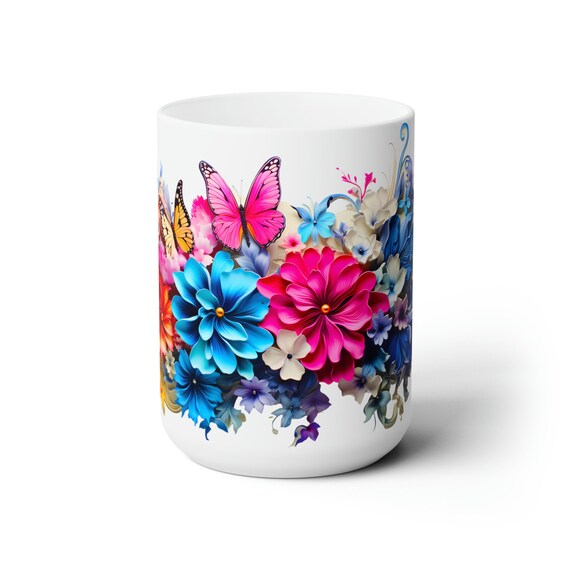 Butterfly and Floral Ceramic Mug: Nature Lover Gift