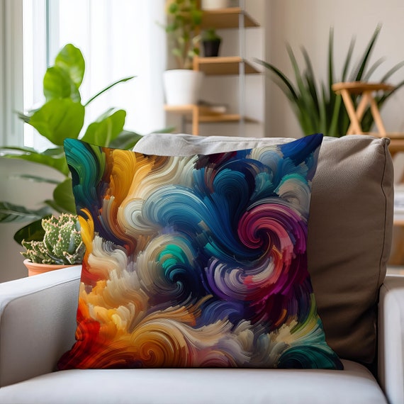Abstract Art Square Throw Pillow: Modern Colorful Home Decor