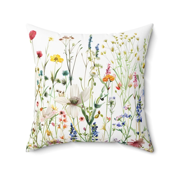 Wildflower Square Pillow: Floral Art Throw Pillow, Double Sided Print