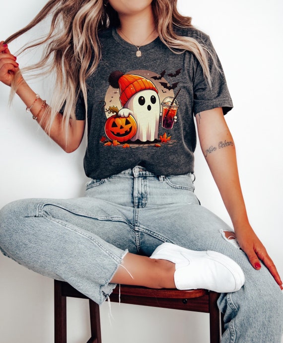 Cute Halloween Ghost T-Shirt, Spooky Fall Shirt, Cute Boo Top, October Trick or Treat T-Shirt, Halloween Ghost Pumpkin Tee