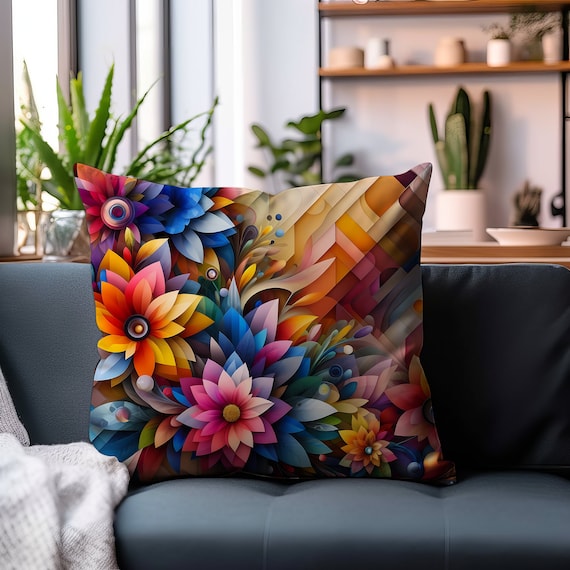 Abstract Floral Pillow: Modern Art Throw Pillow, Bold Colors