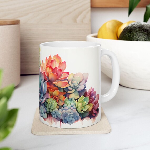 Succulent Coffee Mug: Watercolor Plant Lover Gift