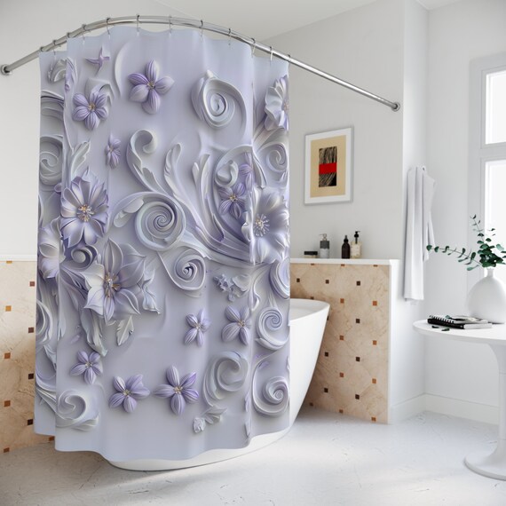 Lavender Floral Paradise 3D Look Shower Curtain | Floral Bathroom Décor | Shower Curtain Bath Set | Flower Garden Bath Mat
