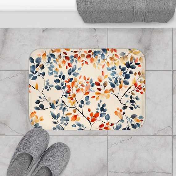 Colorful Leaves Bath Mat | Floral Bathroom Decor | Aesthetic Microfiber Kitchen Floor Mat