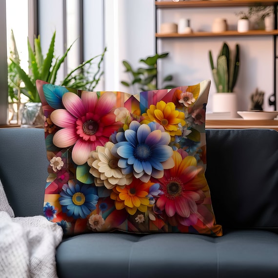 Floral Abstract Square Throw Pillow: Modern Art Home Decor
