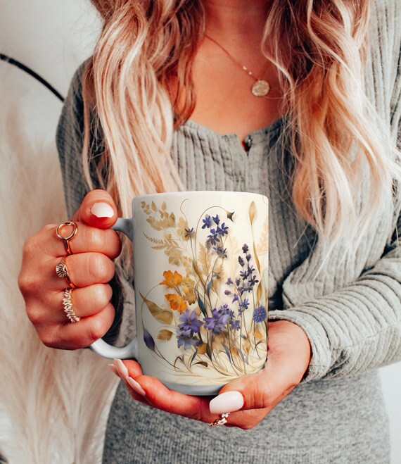 Botanical Wildflower Mug: Boho Cottagecore Floral Tea Cup