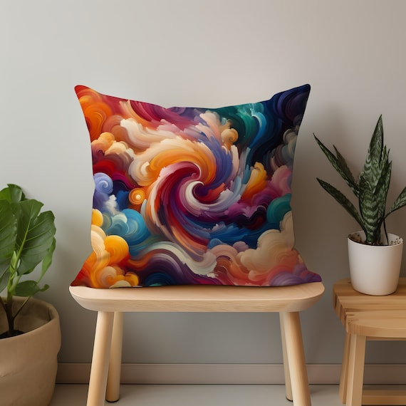 Abstract Art Square Pillow: Burst of Color Throw Pillow
