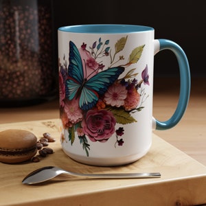 Butterfly Bliss Mug | Nature Lover Mug | Butterflies Coffee Cup | Flower Mug | Cottagecore Flower Mug | Gifts for Her | Botanical Tea Mug