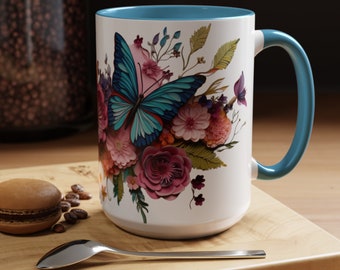 Schmetterling Kaffeebecher: Blumen Botanische Teetasse