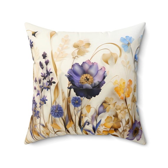 Vintage Wildflower Square Pillow: Floral Art Home Decor