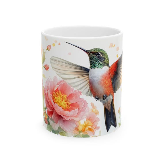Floral Hummingbird Coffee Mug: Springtime Botanical Drinkware