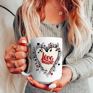 Love Music Heart Mug | Music Notes Mug | Music Lovers Gift | Tea Mug | Gift for Music Teacher | Music Gift