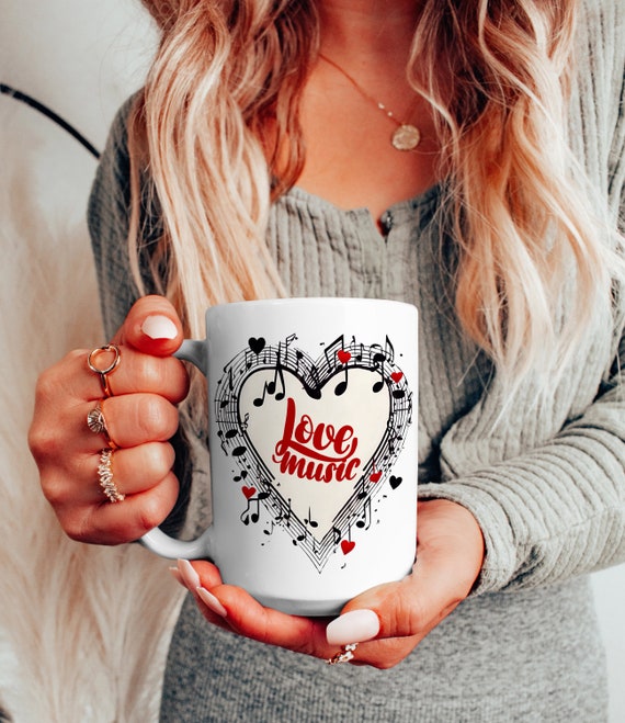 Music Lover Mug: Heart & Notes Ceramic Tea Cup