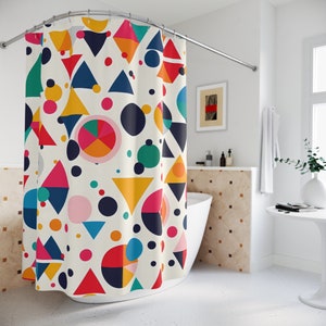 Geometric Cascade: Circles and Triangles Shower Curtain | Modern Shower Curtain | Bathroom Decor | Shower Curtain Set
