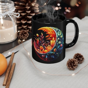 Celestial Garden Mug, Sun Moon Flowers Mug, Cosmic Coffee Cup, Space Lover Gift, Astronomy Tea Mug, Nature Lover Gift