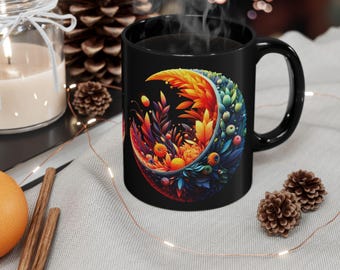 Celestial Garden-mok: kosmische koffiekop zon, maan en bloemen