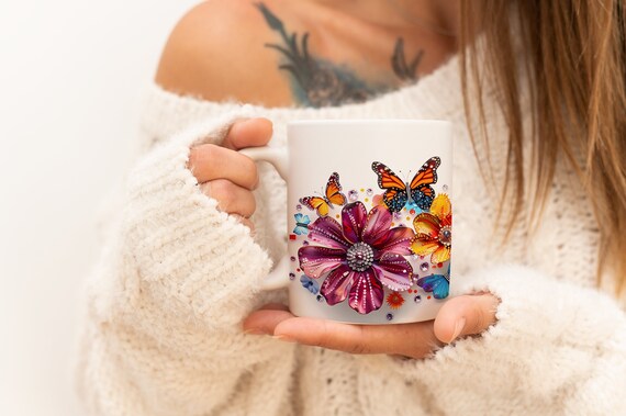 Floral Butterfly Coffee Mug: Mystical Botanical Ceramic Tea Cup